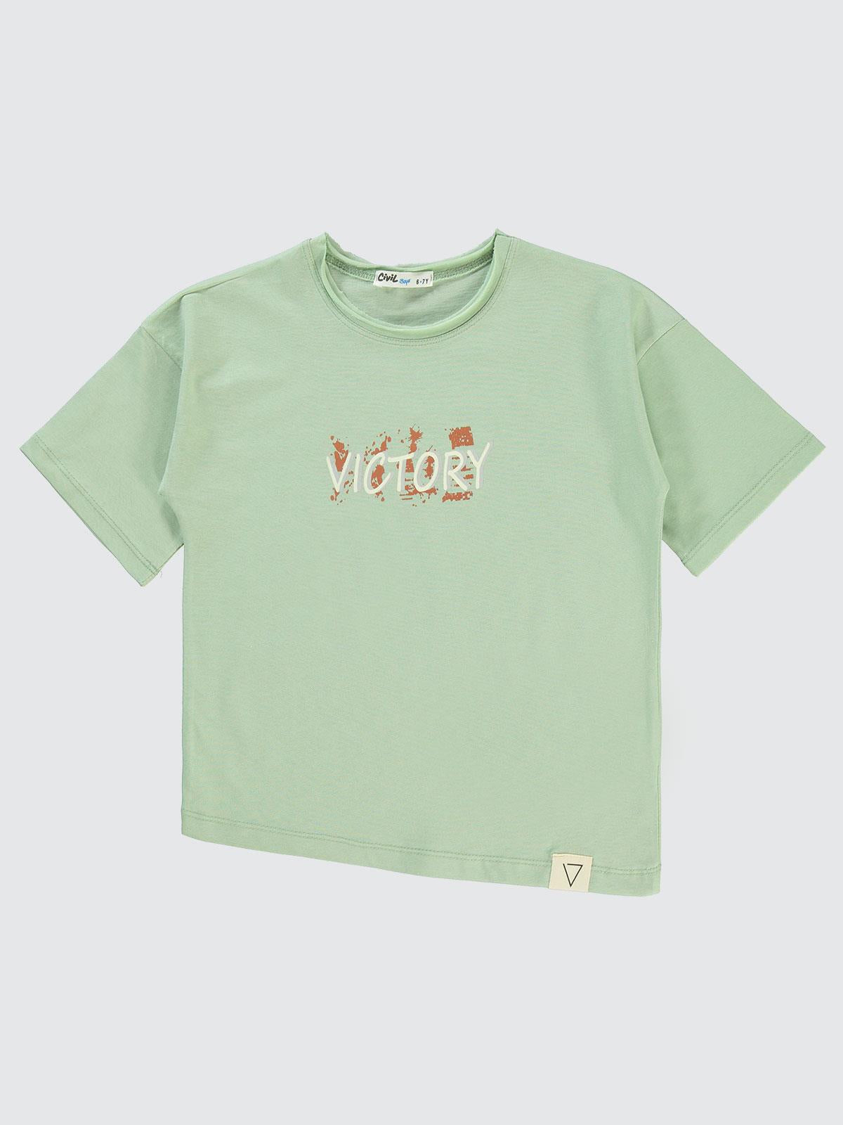 Civil Boys Victory Baskılı Asimetrik 6-9 Yaş Tişört - Yeşil