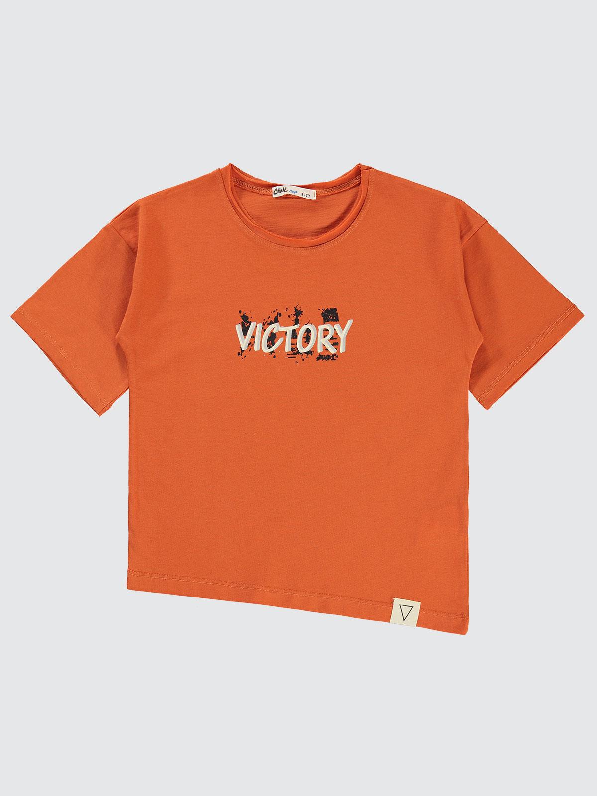 Civil Boys Victory Baskılı Asimetrik 6-9 Yaş Tişört - Turuncu