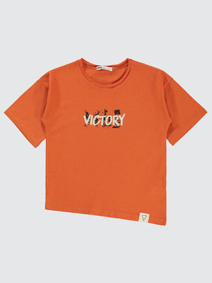 Civil Boys Victory Baskılı Asimetrik 6-9 Yaş Tişört - Turuncu