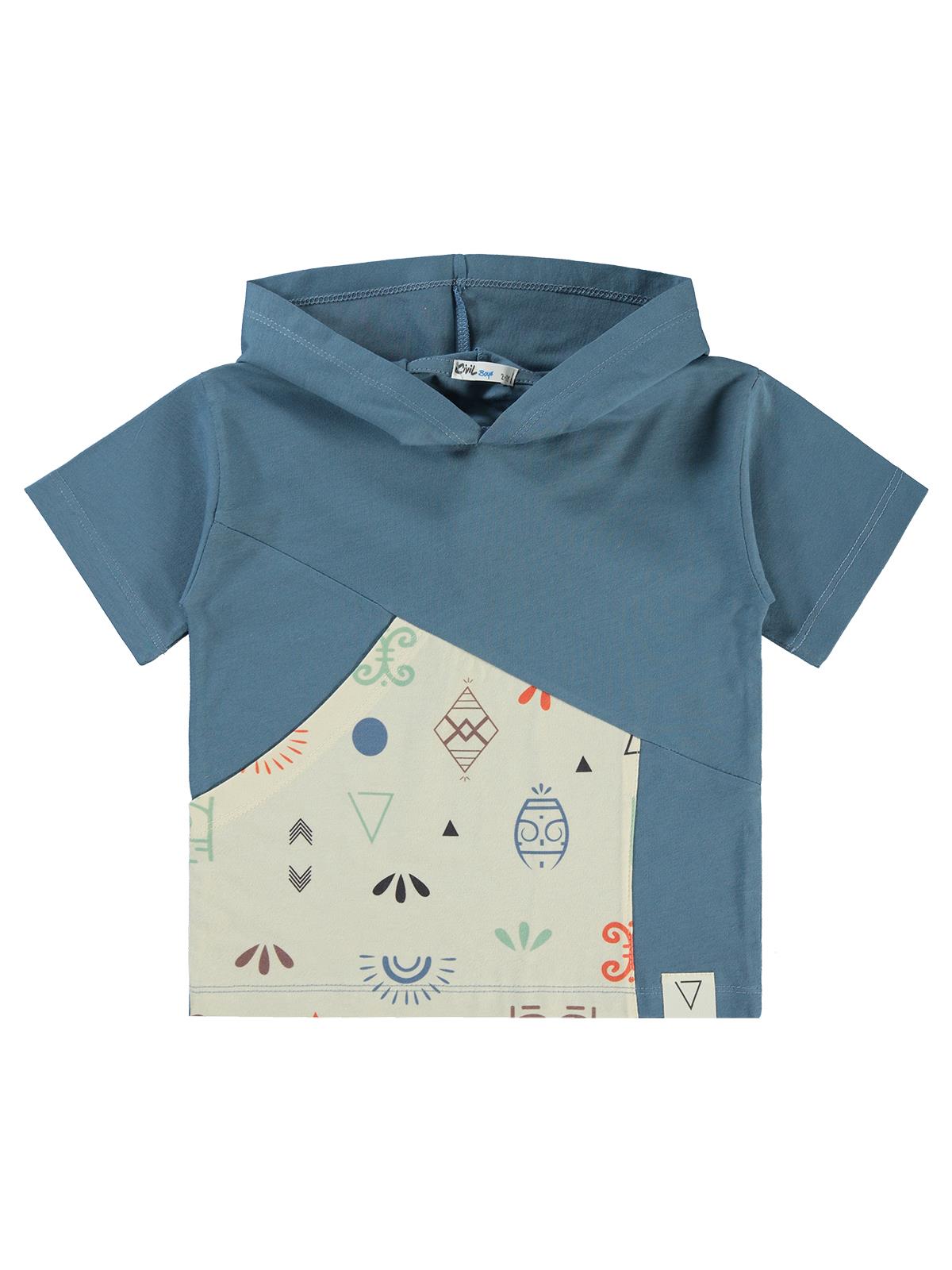 Civil Boys Parça Garnili Kapşonlu 2-5 Yaş Tişört - Mavi