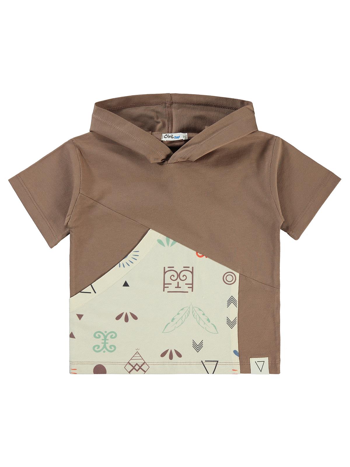 Civil Boys Parça Garnili Kapşonlu 2-5 Yaş Tişört - Kahve
