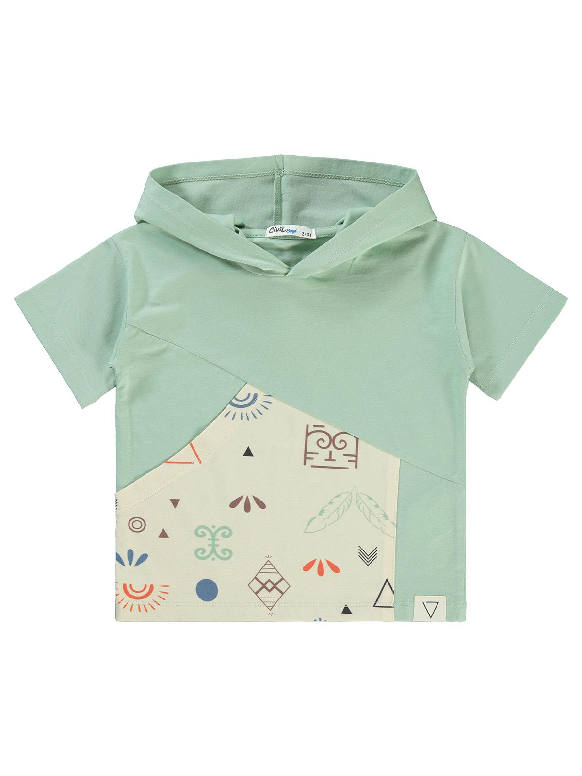 Civil Boys Parça Garnili Kapşonlu 2-5 Yaş Tişört - Yeşil