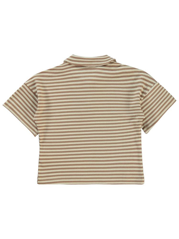 Civil Boys Çizgili Yakalı 2-5 Yaş Tişört - Kahverengi