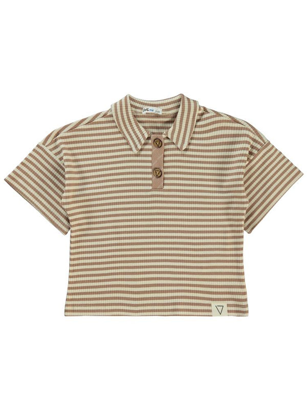 Civil Boys Çizgili Yakalı 2-5 Yaş Tişört - Kahverengi