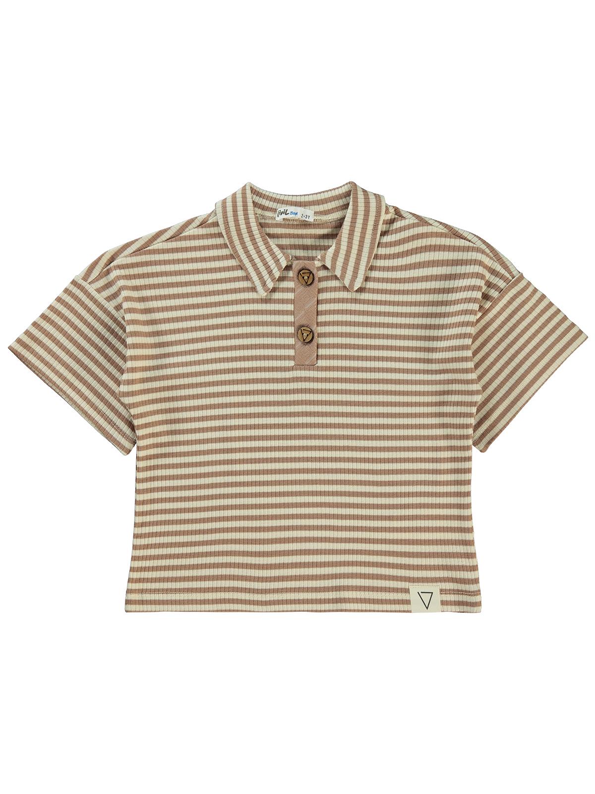 Civil Boys Çizgili Yakalı 2-5 Yaş Tişört - Kahverengi