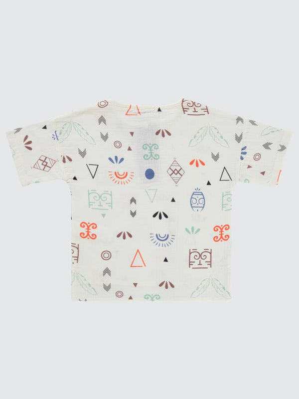 Civil Boys Etnik Desenli Yaka Düğmeli 2-5 Yaş Gömlek - Mavi