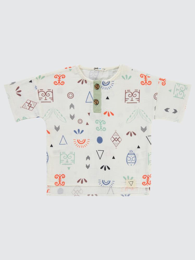 Civil Boys Etnik Desenli Yaka Düğmeli 2-5 Yaş Gömlek - Yeşil