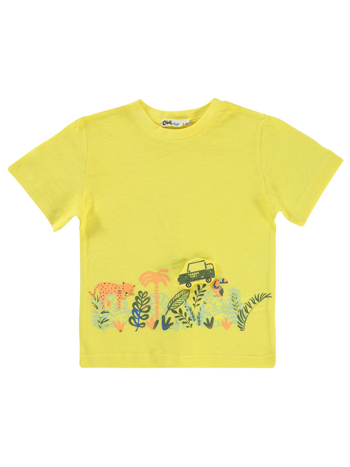 Civil Boys Arazi Aracı Kabartma Baskılı 2-5 Yaş Tişört - Sarı