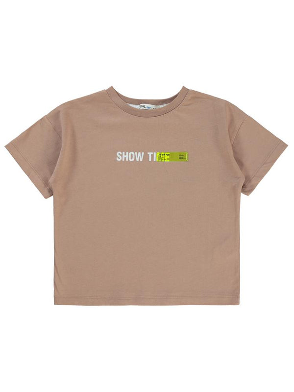 Civil Boys Show Time Baskılı 6-9 Yaş Tişört - Kahverengi