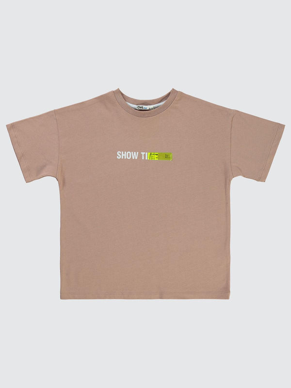 Civil Boys Show Time Baskılı 10-13 Yaş Tişört - Kahve