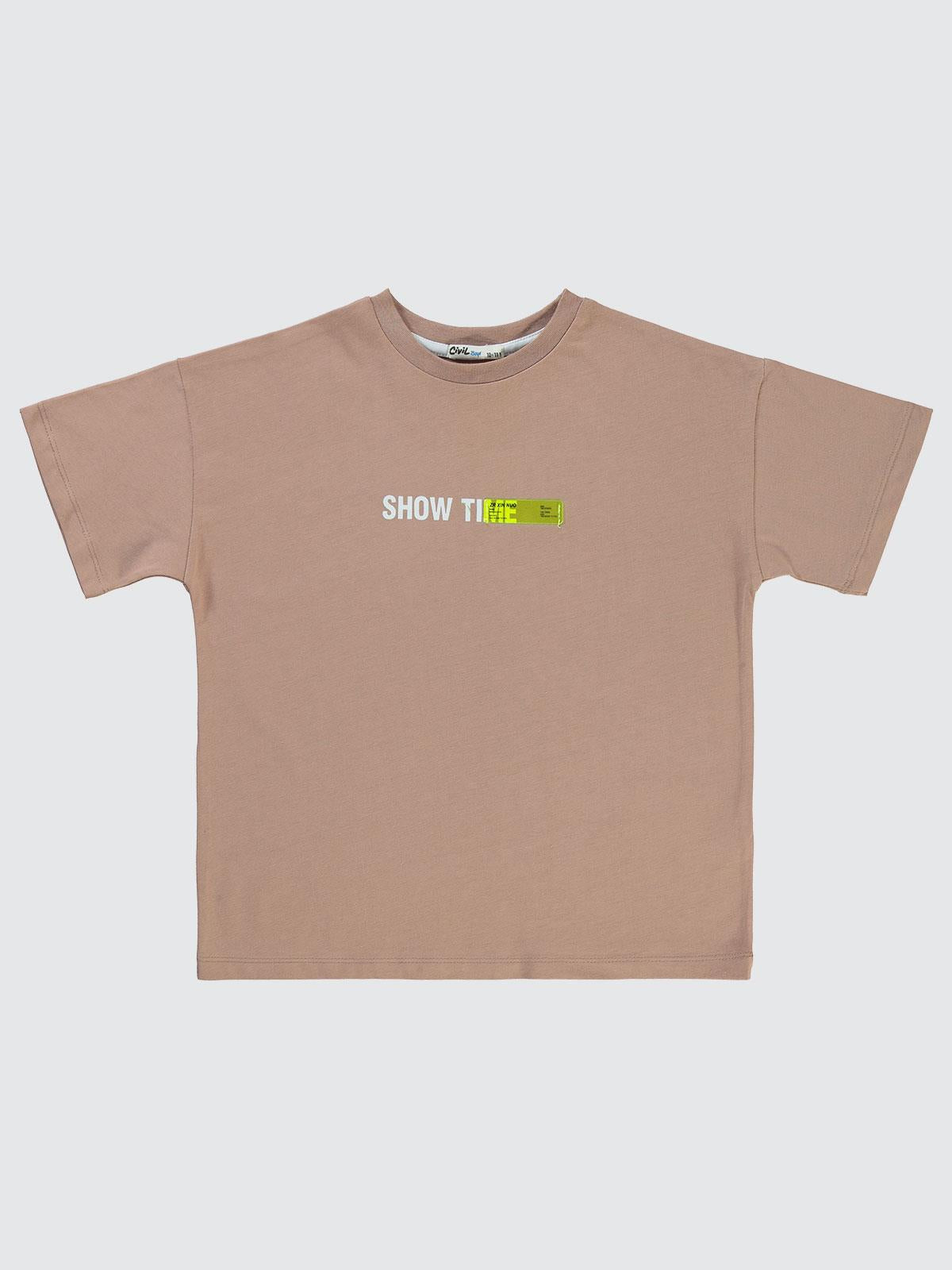 Civil Boys Show Time Baskılı 10-13 Yaş Tişört - Kahve