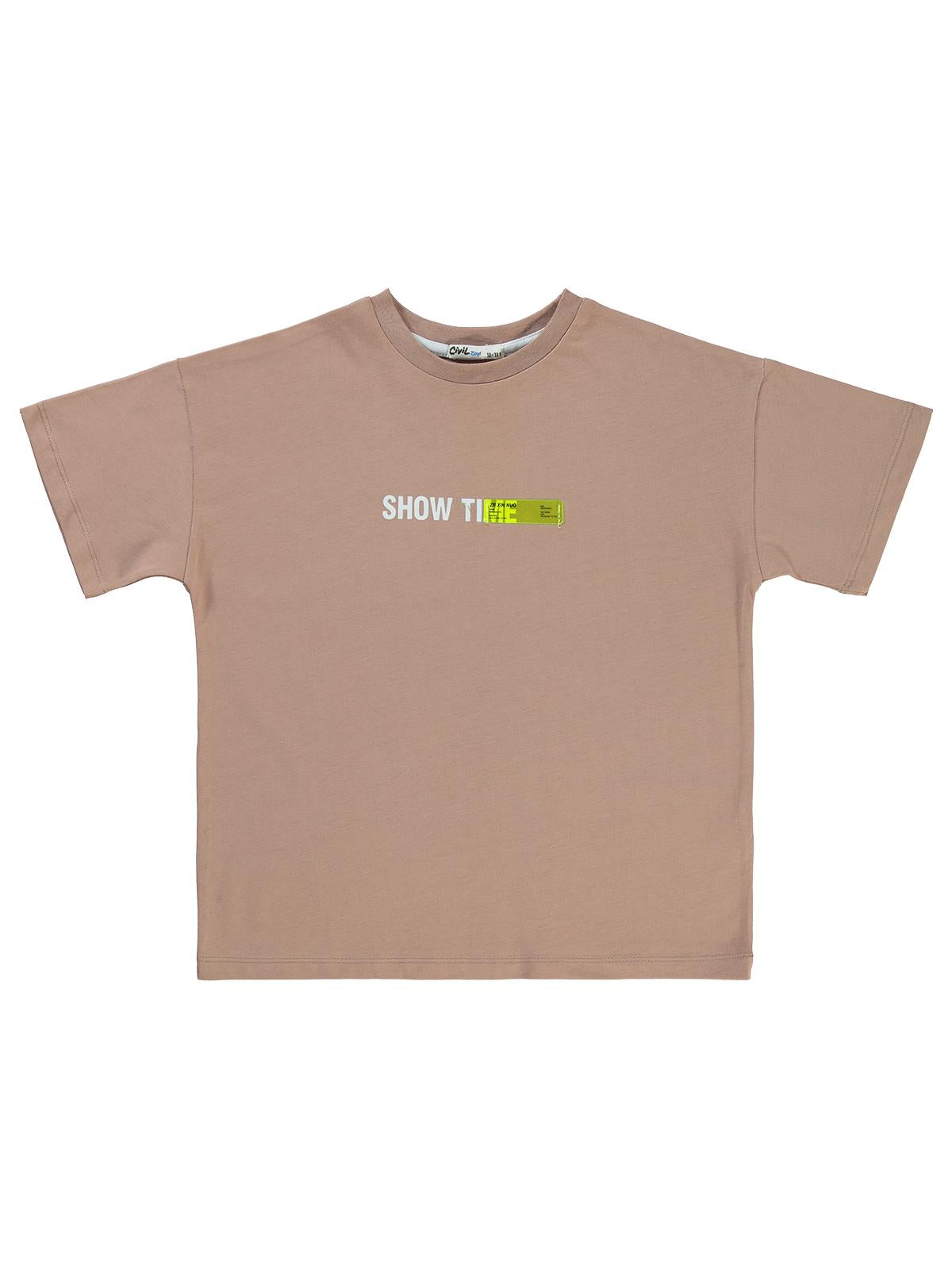 Civil Boys Show Time Baskılı 10-13 Yaş Tişört - Kahve