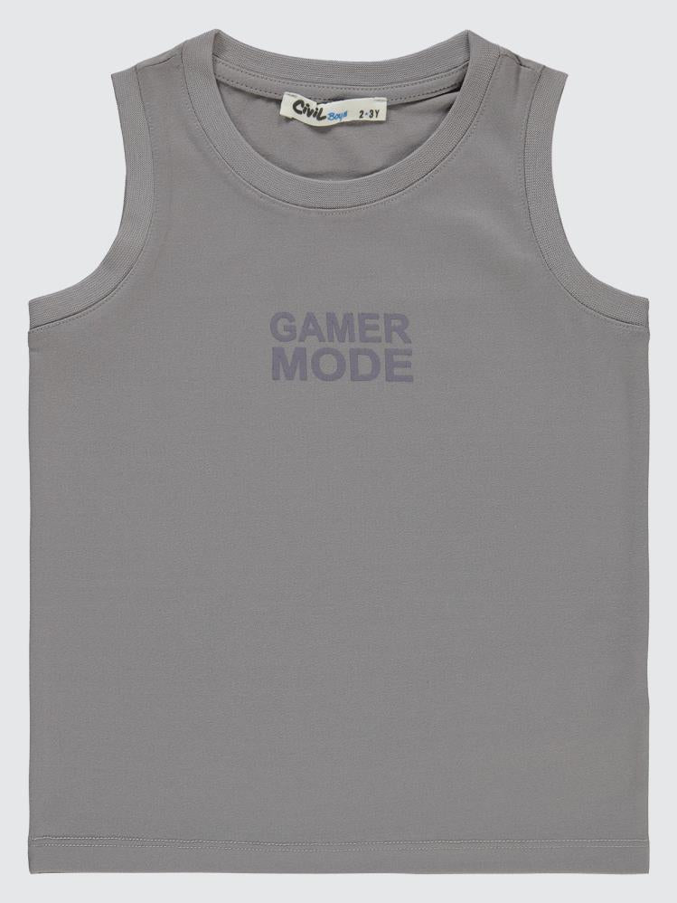 Civil Boys Gamer Mode Reflektör Baskılı Sıfır Kol 2-5 Yaş Tişört - Gri