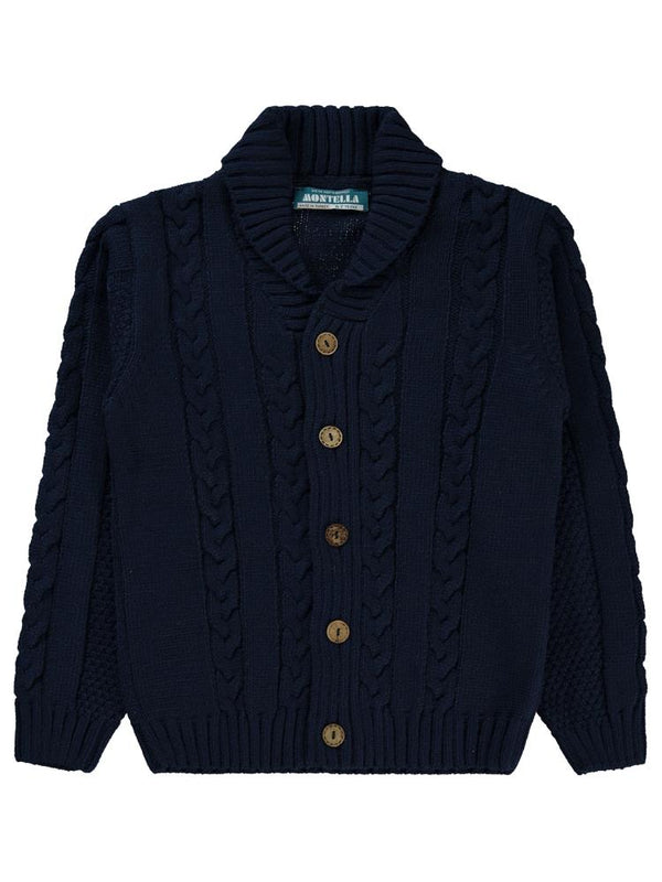 Montella Zincir Örgülü Düğmeli 6-10 Yaş Hırka - Lacivert