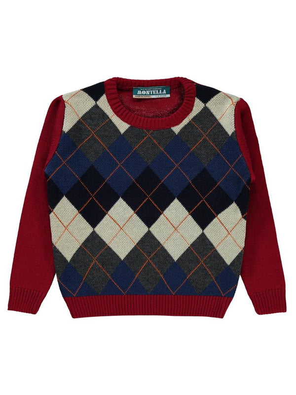 Montella Baklava Desen 1-5 Yaş Kazak - Bordo