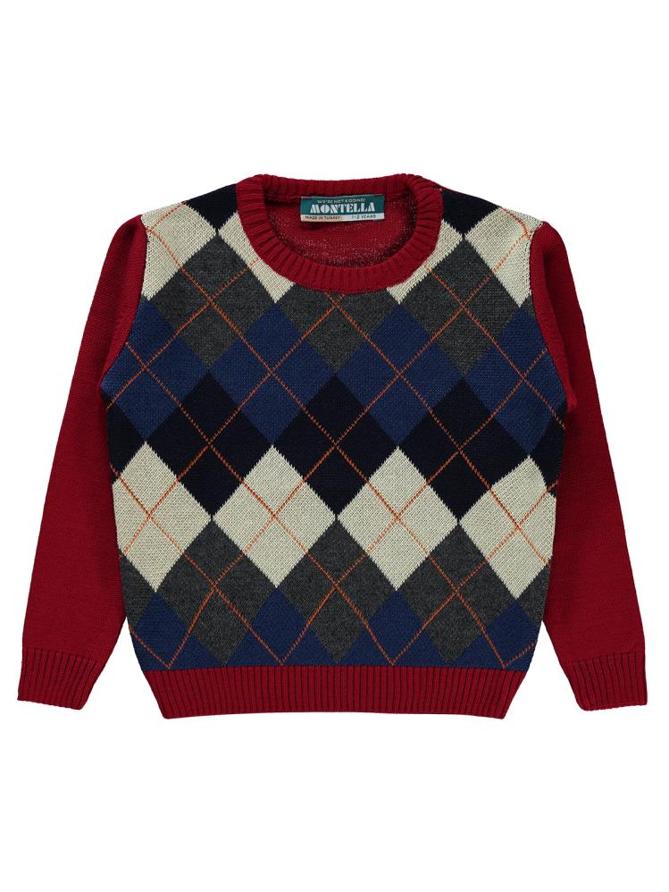 Montella Baklava Desen 1-5 Yaş Kazak - Bordo