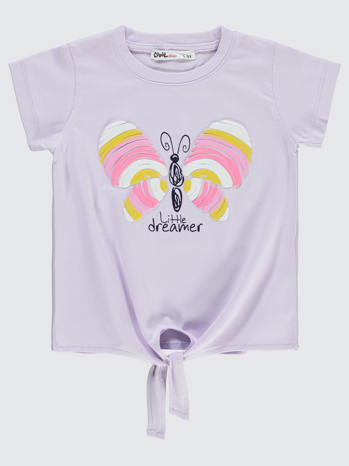 Civil Girls Kelebek Baskılı 2-5 Yaş Tişört - Lila