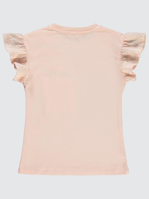 Civil Girls Cepli Çiçek Nakışlı 6-9 Yaş Tişört - Pudra