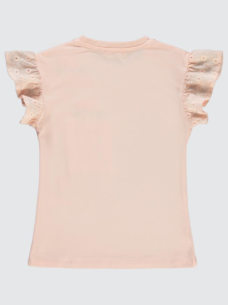 Civil Girls Cepli Çiçek Nakışlı 6-9 Yaş Tişört - Pudra