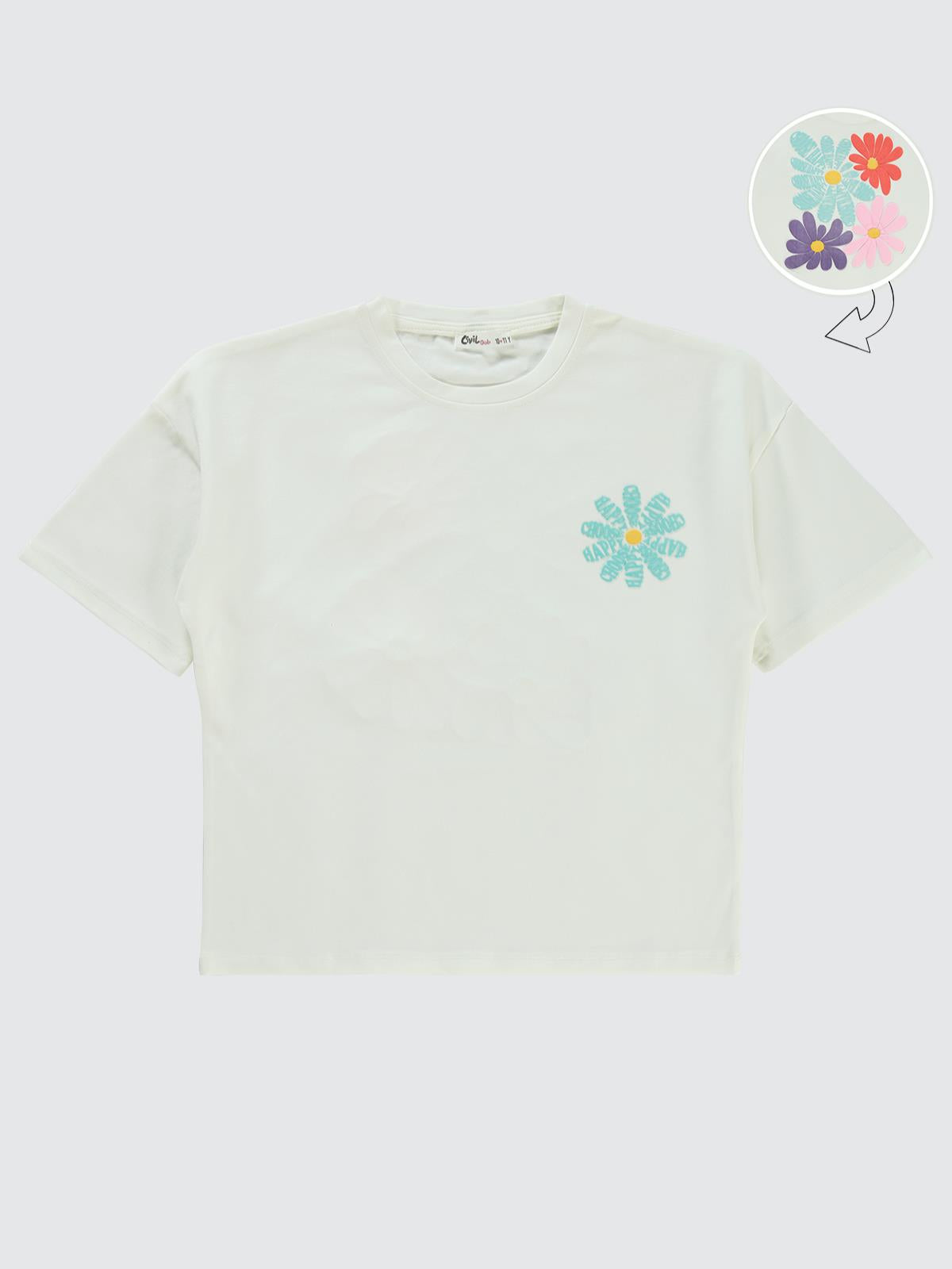 Civil Girls Papatya Baskılı 10-13 Yaş Tişört - Ekru