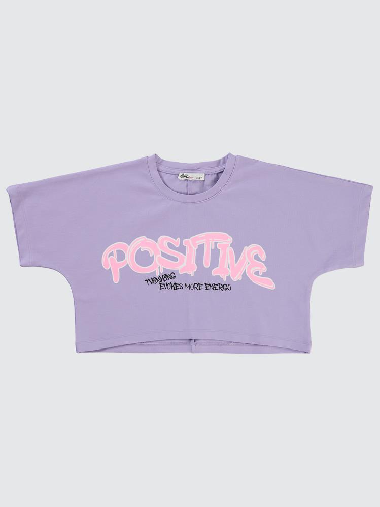 Civil Girls Positive Baskılı Crop 10-13 Yaş Tişört - Lila