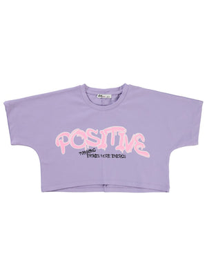 Civil Girls Positive Baskılı Crop 10-13 Yaş Tişört - Lila