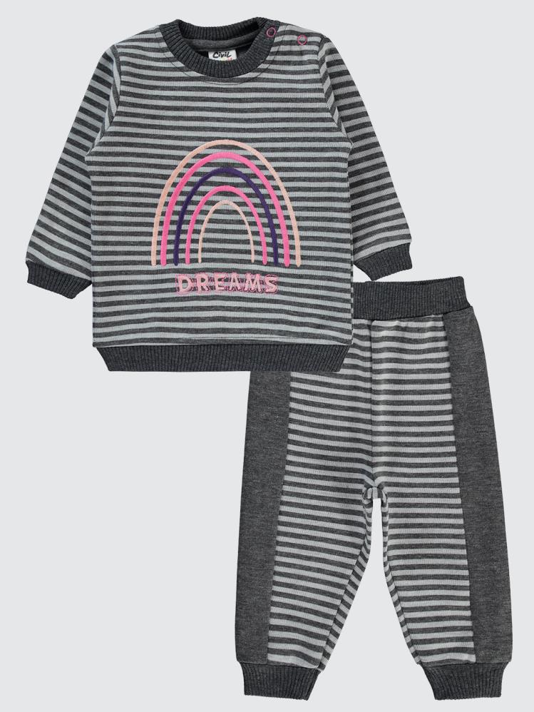 Civil Baby Gökkuşağı Baskılı 6-18 Ay Takım - Gri