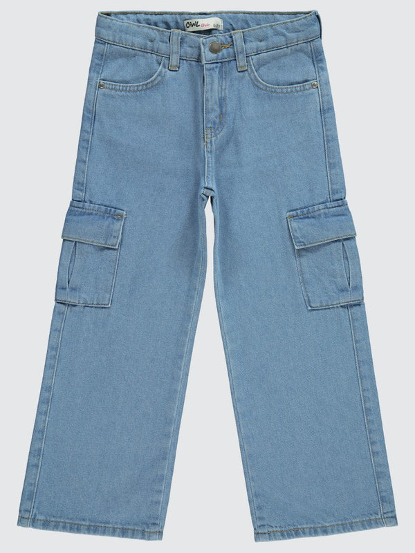 Civil Girls Kargo Cepli 6-9 Yaş Pantolon - Mavi