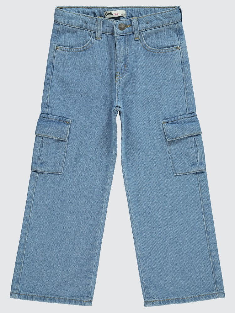 Civil Girls Kargo Cepli 6-9 Yaş Pantolon - Mavi