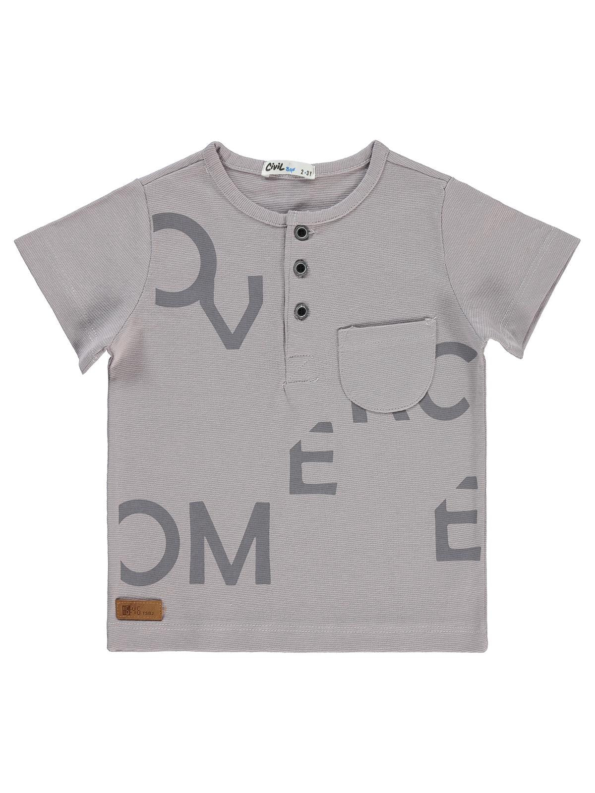 Civil Boys Yarım Patlı Yazı Baskılı 2-5 Yaş Tişört - Gri