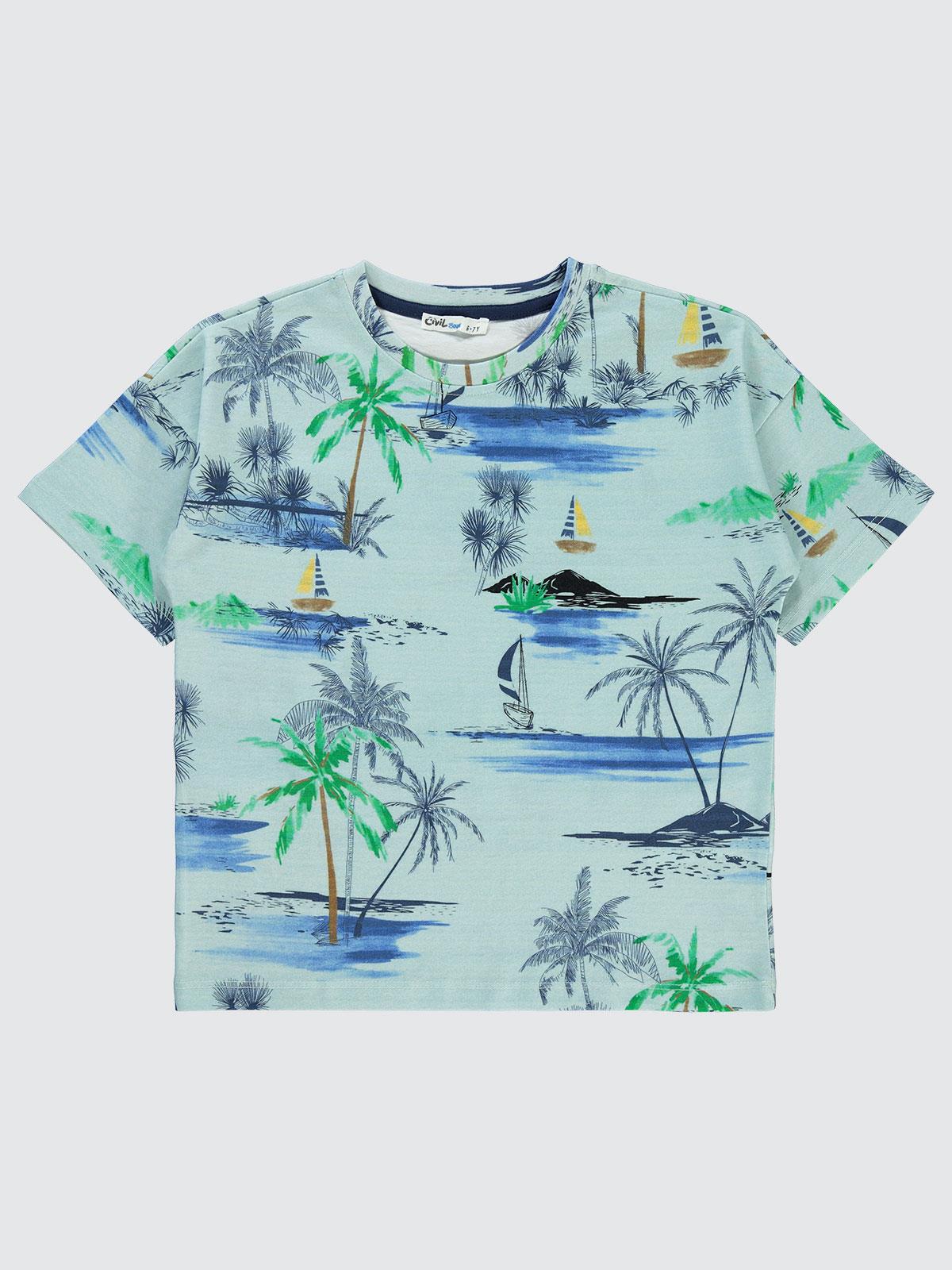 Civil Boys Yelkenli Baskılı 10-13 Yaş Tişört - Yeşil