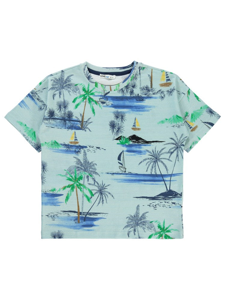 Civil Boys Yelkenli Baskılı 6-9 Yaş Tişört - Yeşil