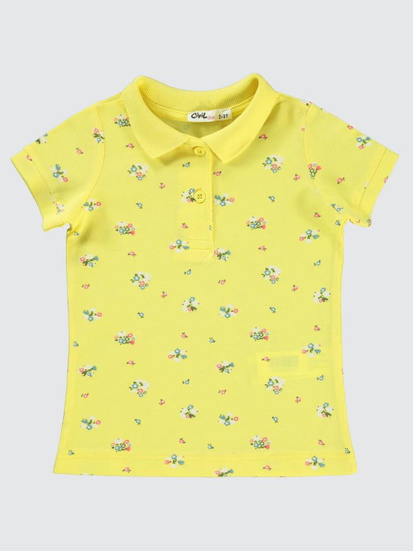 Civil Girls Çiçek Baskılı 2-5 Yaş Tişört - Sarı