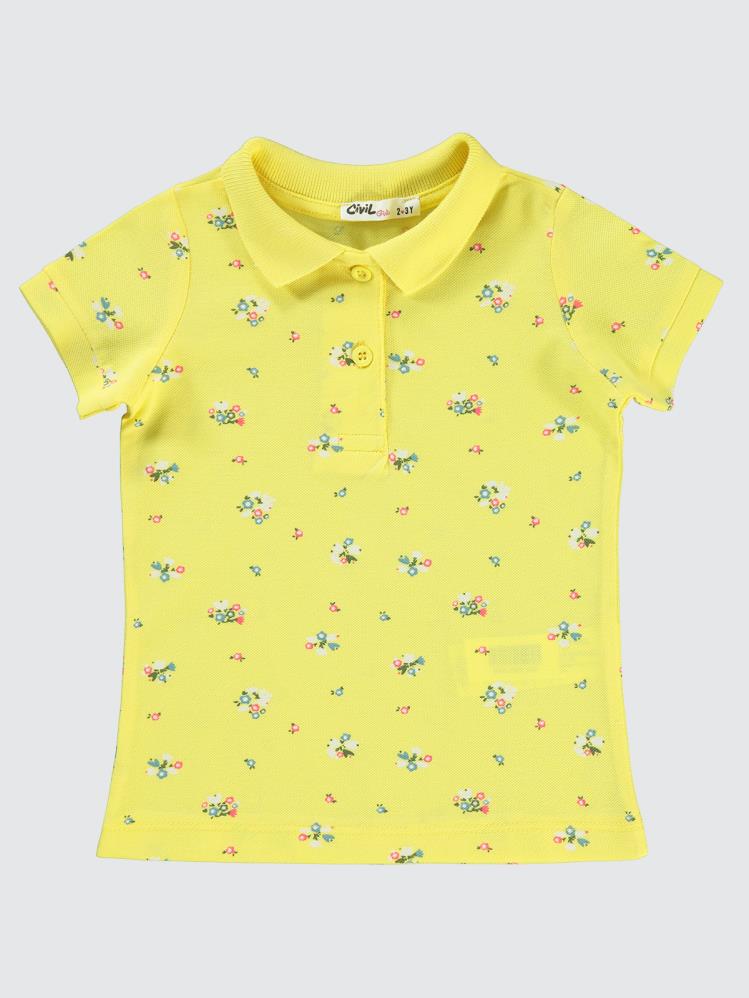Civil Girls Çiçek Baskılı 2-5 Yaş Tişört - Sarı