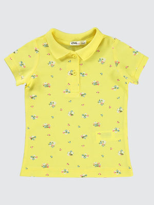 Civil Girls Çiçek Baskılı 2-5 Yaş Tişört - Sarı