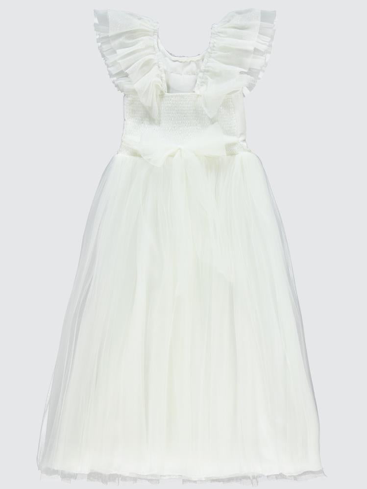 Civil Girls Yakası Tüllü 6-9 Yaş Abiye - Ekru