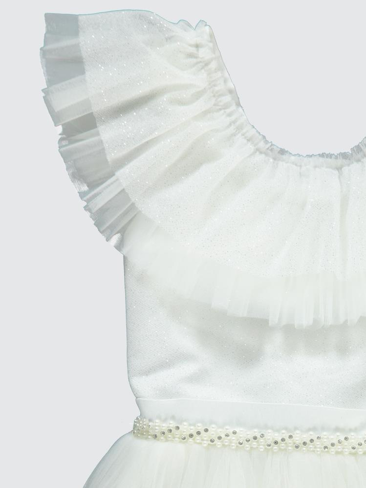 Civil Girls Yakası Tüllü 6-9 Yaş Abiye - Ekru