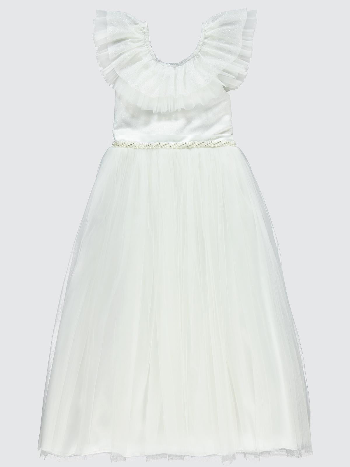 Civil Girls Yakası Tüllü 6-9 Yaş Abiye - Ekru