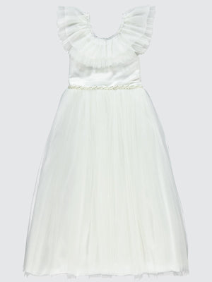 Civil Girls Yakası Tüllü 6-9 Yaş Abiye - Ekru