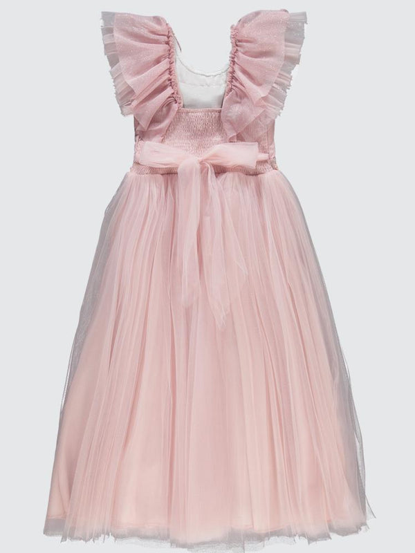 Civil Girls Yakası Tüllü 6-9 Yaş Abiye - Pudra