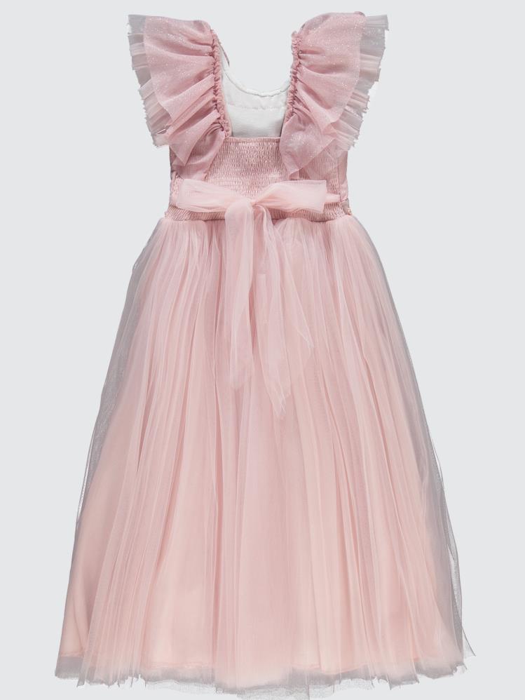 Civil Girls Yakası Tüllü 6-9 Yaş Abiye - Pudra