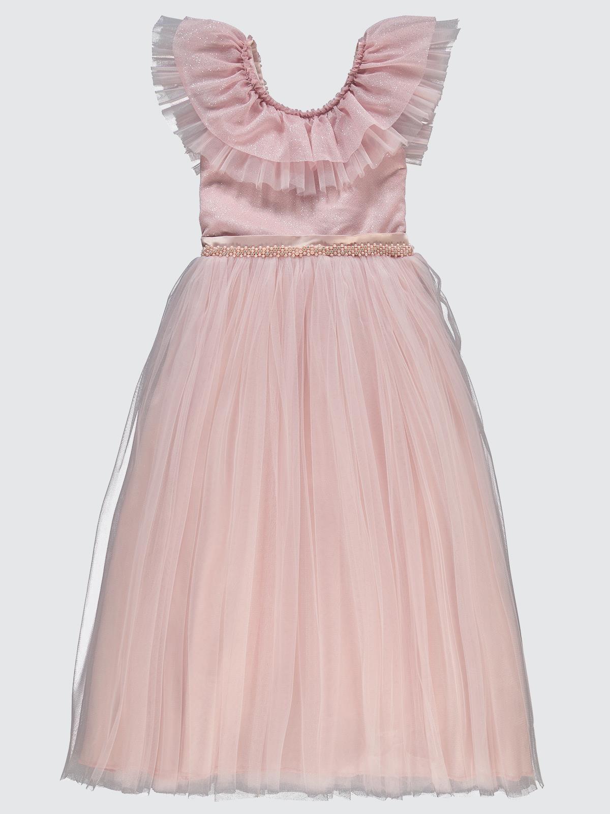 Civil Girls Yakası Tüllü 6-9 Yaş Abiye - Pudra