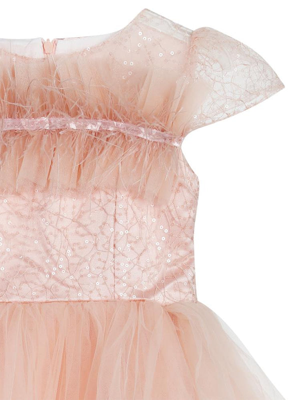 Civil Girls Robası Tüylü Kuyruklu 6-14 Yaş Abiye - Pudra