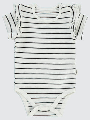 Civil Baby Çizgili Jakarlı 1-18 Ay Çıtçıtlı Badi - Ekru