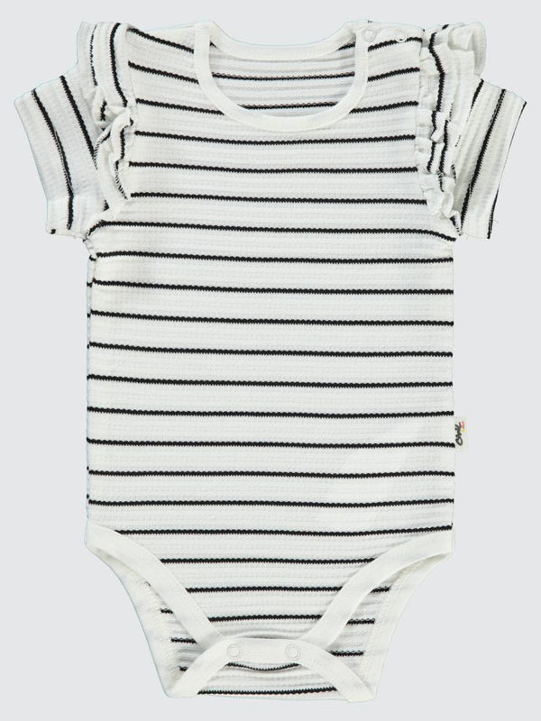 Civil Baby Çizgili Jakarlı 1-18 Ay Çıtçıtlı Badi - Ekru