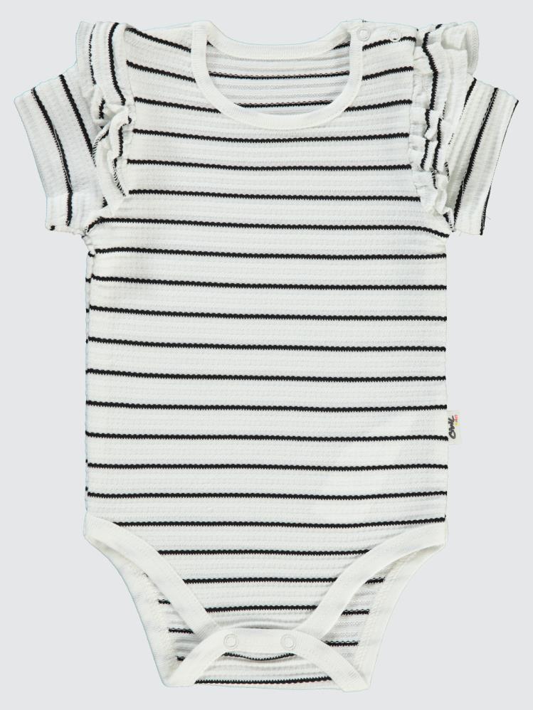 Civil Baby Çizgili Jakarlı 1-18 Ay Çıtçıtlı Badi - Ekru
