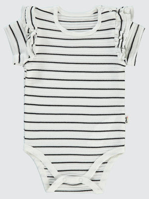 Civil Baby Çizgili Jakarlı 1-18 Ay Çıtçıtlı Badi - Ekru