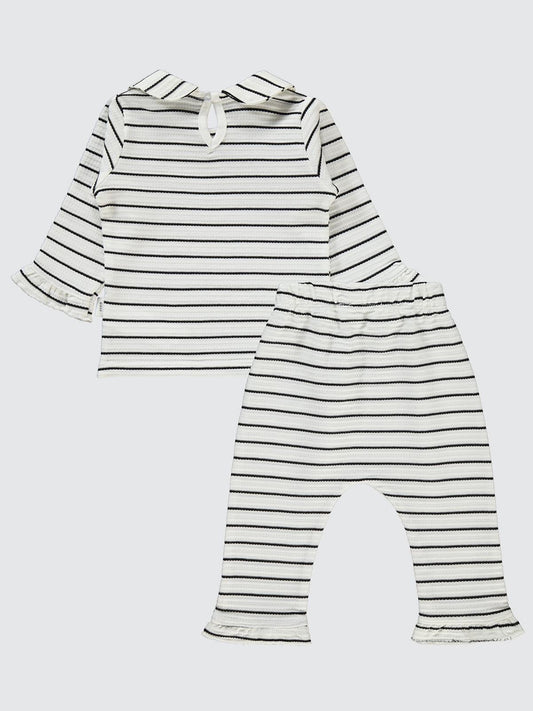 Civil Baby Çizgili Jakarlı 6-18 Ay Takım - Ekru