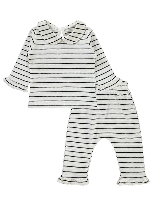 Civil Baby Çizgili Jakarlı 6-18 Ay Takım - Ekru