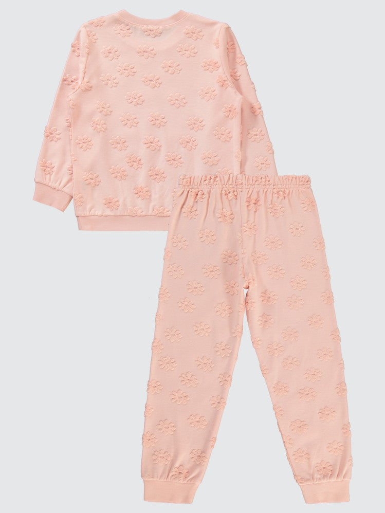 Civil Girls Çiçek Jakarlı 6-9 Yaş Pijama Takımı - Pudra